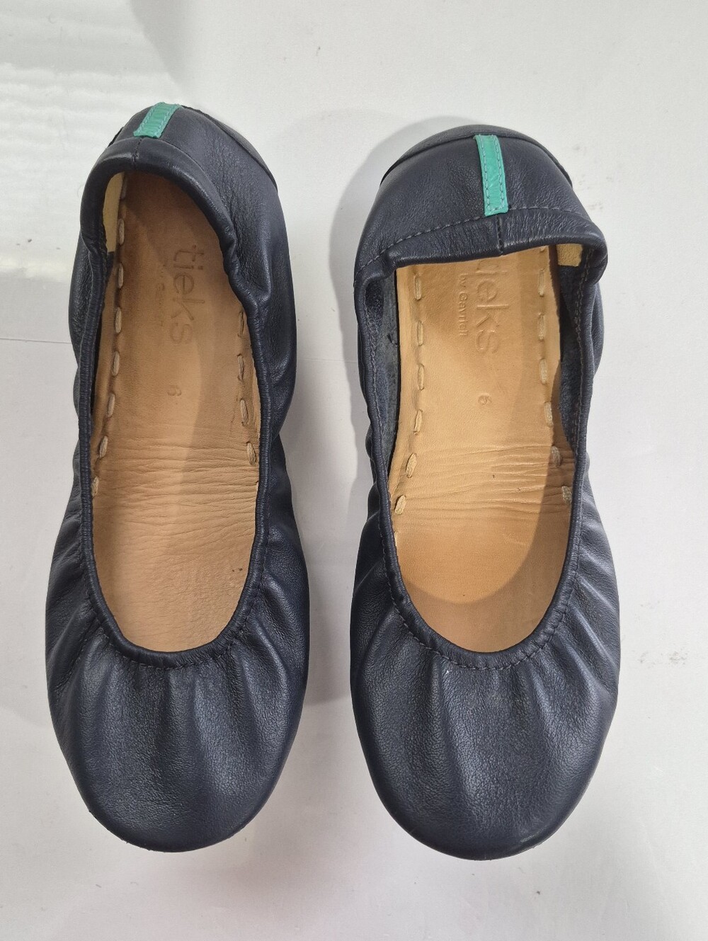 Tieks Navy Leather Ballet Flats with Teal Accent